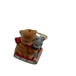 Vintage J.S.N.Y. Ceramic‎ Christmas Ornament Sledding Cats Bell